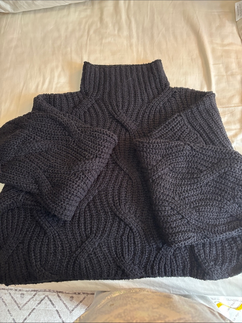 Free People Black Cable Knit Turtleneck Sweater